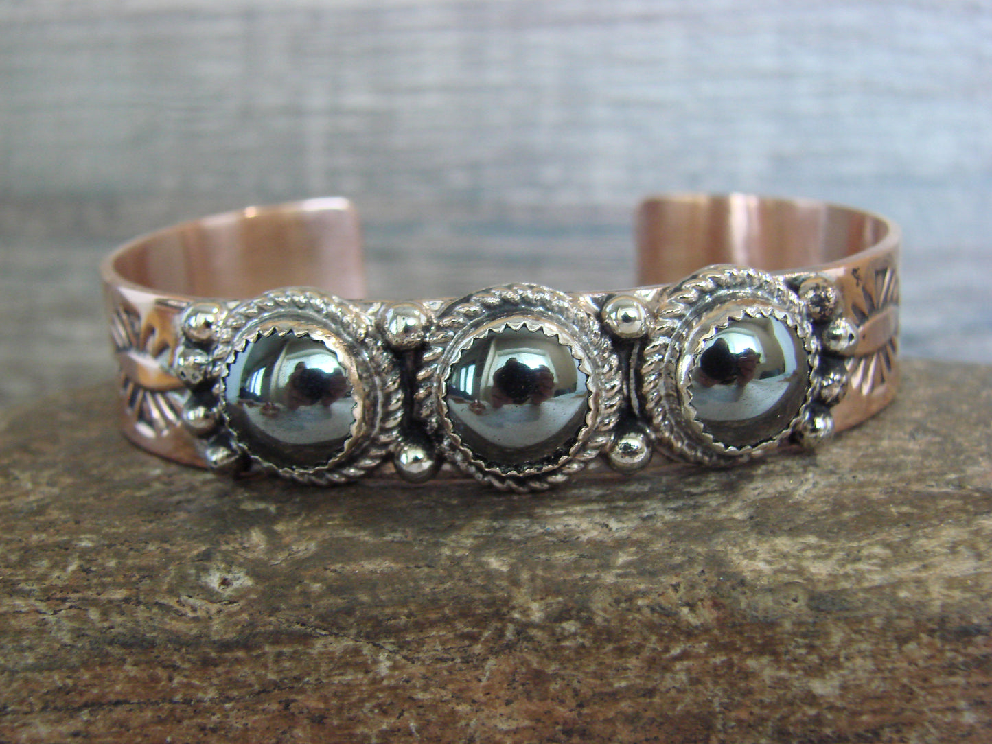 Native American Copper & Hematite Bracelet by Cleveland