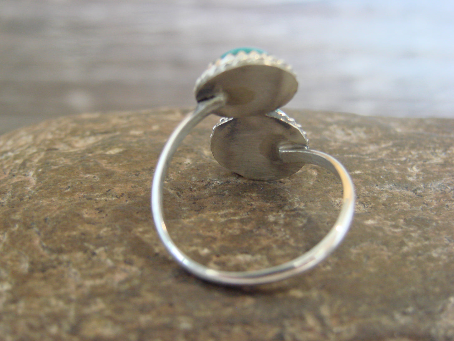 Native American Sterling Silver & Turquoise Adjustable Ring - White