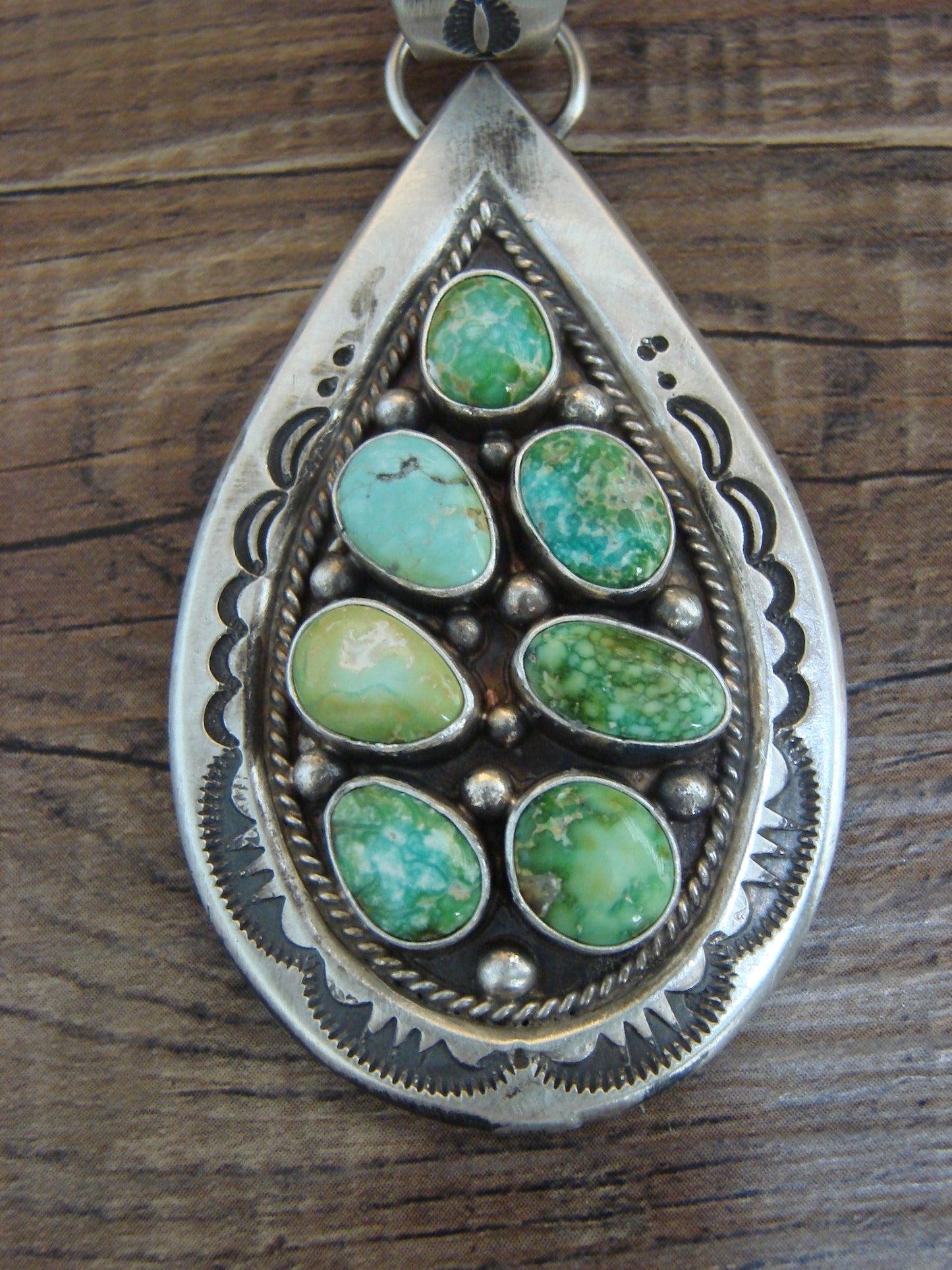 Native American Sterling Silver & Sonoran Turquoise Cluster Pendant by Lewis