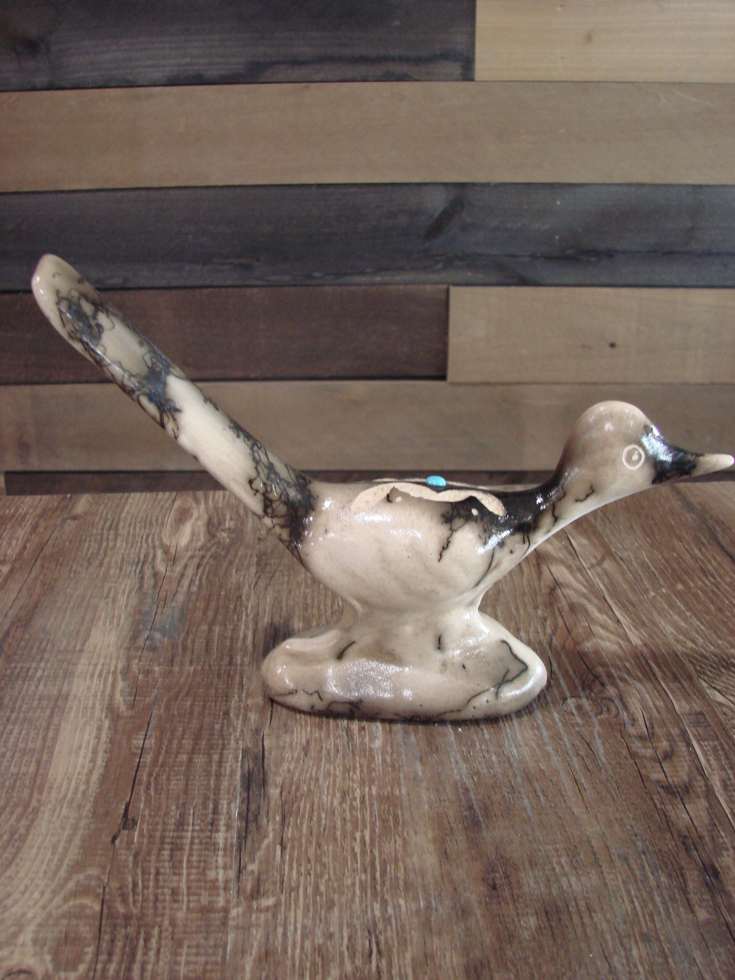 Native American Pottery Horse Hair Road Runner Sculpture by Vail