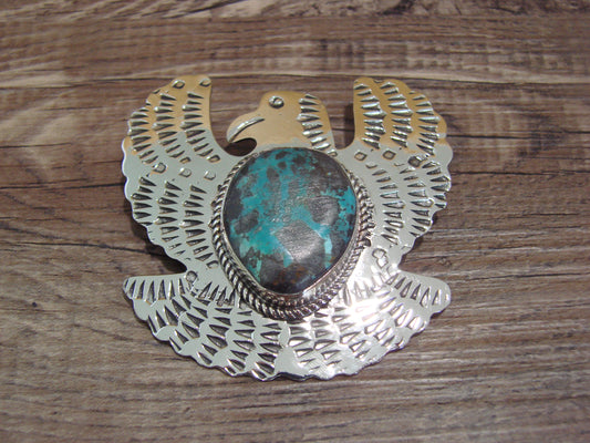Navajo Indian Nickel Silver & Turquoise Eagle Pendant - Cleveland