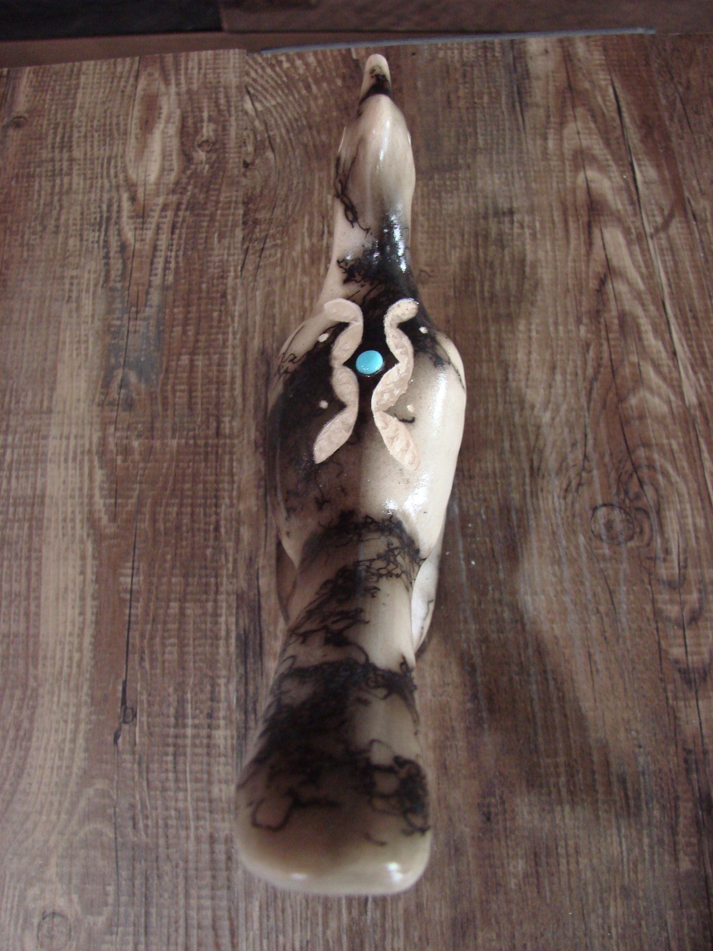 Native American Pottery Horse Hair Road Runner Sculpture by Vail