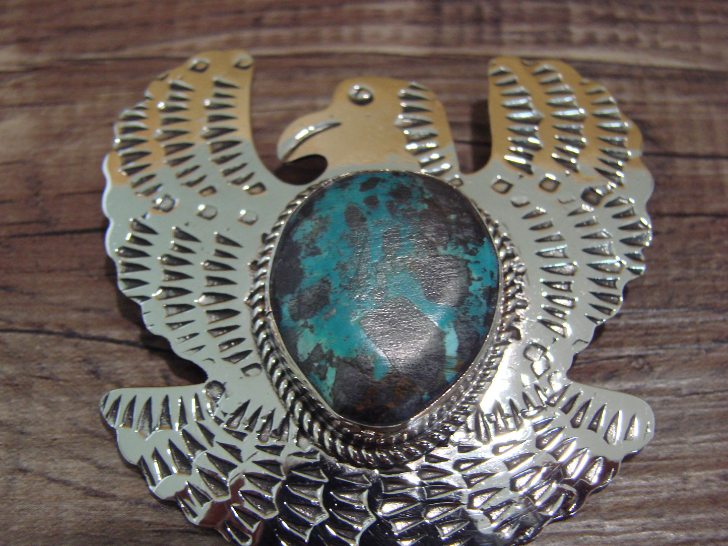 Navajo Indian Nickel Silver & Turquoise Eagle Pendant - Cleveland