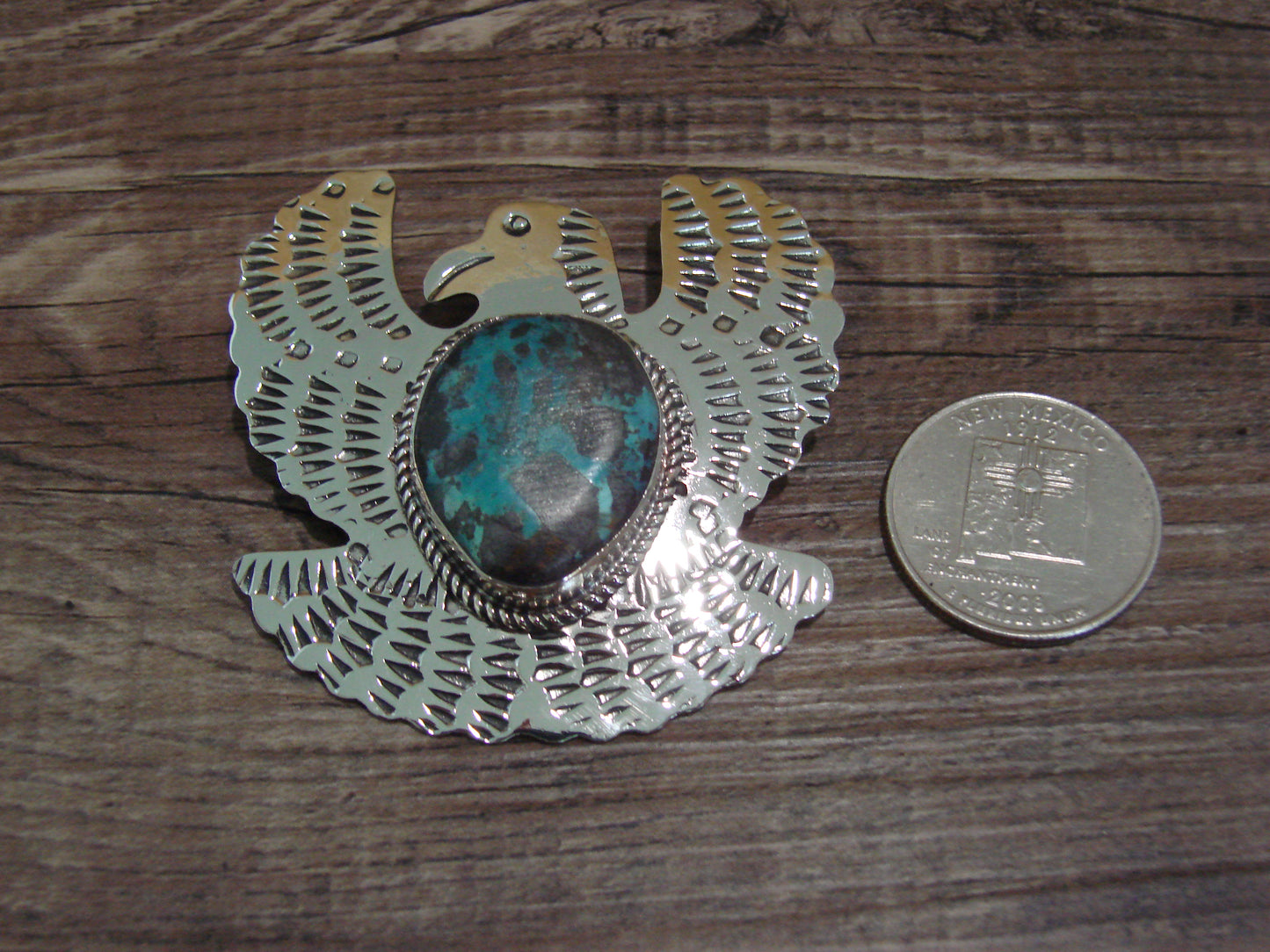 Navajo Indian Nickel Silver & Turquoise Eagle Pendant - Cleveland