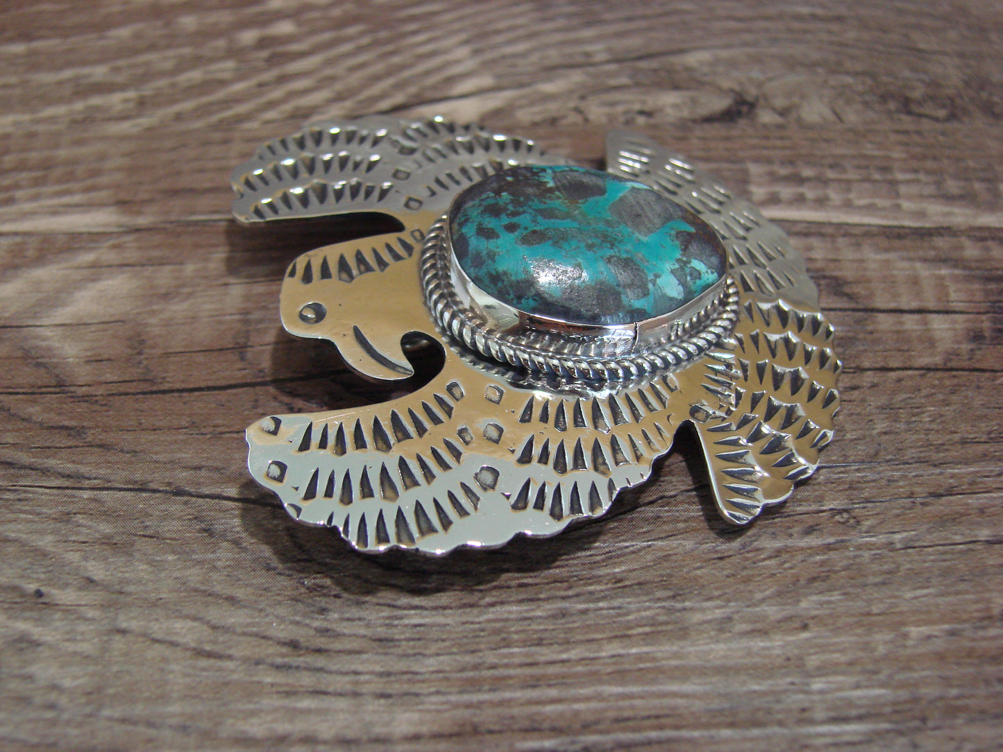 Navajo Indian Nickel Silver & Turquoise Eagle Pendant - Cleveland
