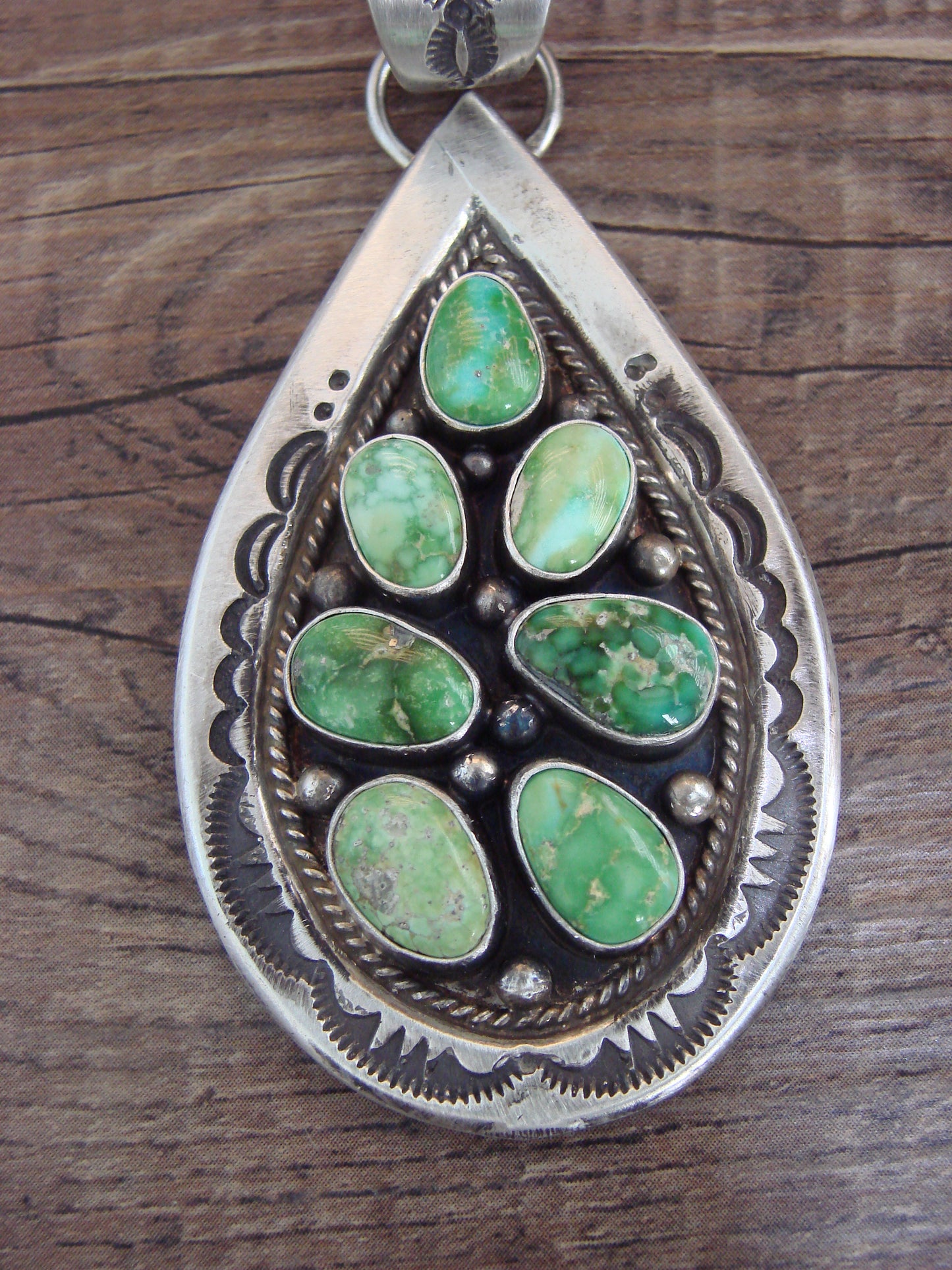 Native American Sterling Silver & Sonoran Turquoise Cluster Pendant by Lewis
