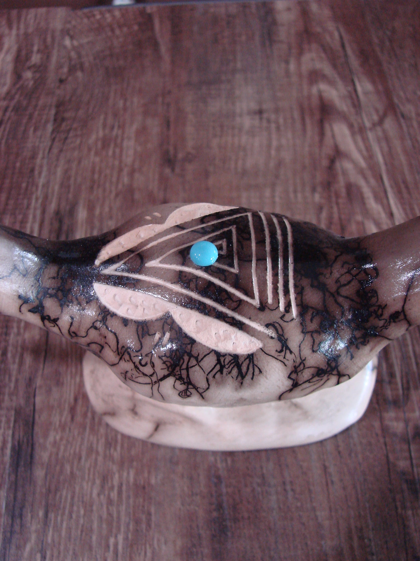 Native American Pottery Horse Hair Road Runner Sculpture by Vail