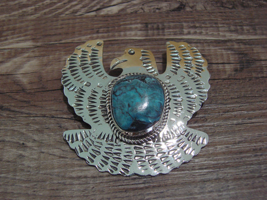 Navajo Indian Nickel Silver & Turquoise Eagle Pendant - Cleveland