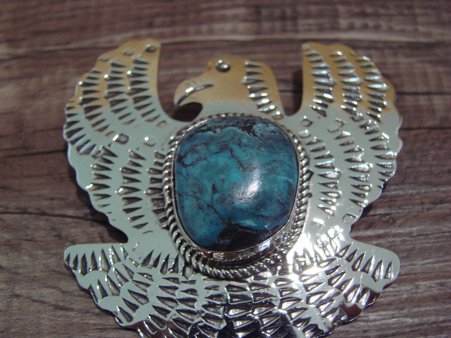 Navajo Indian Nickel Silver & Turquoise Eagle Pendant - Cleveland
