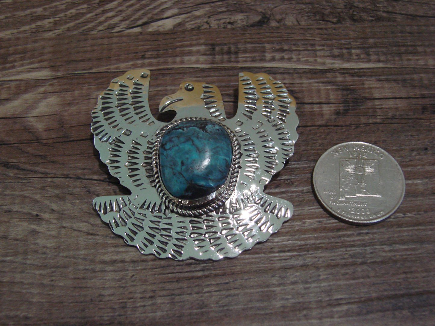 Navajo Indian Nickel Silver & Turquoise Eagle Pendant - Cleveland