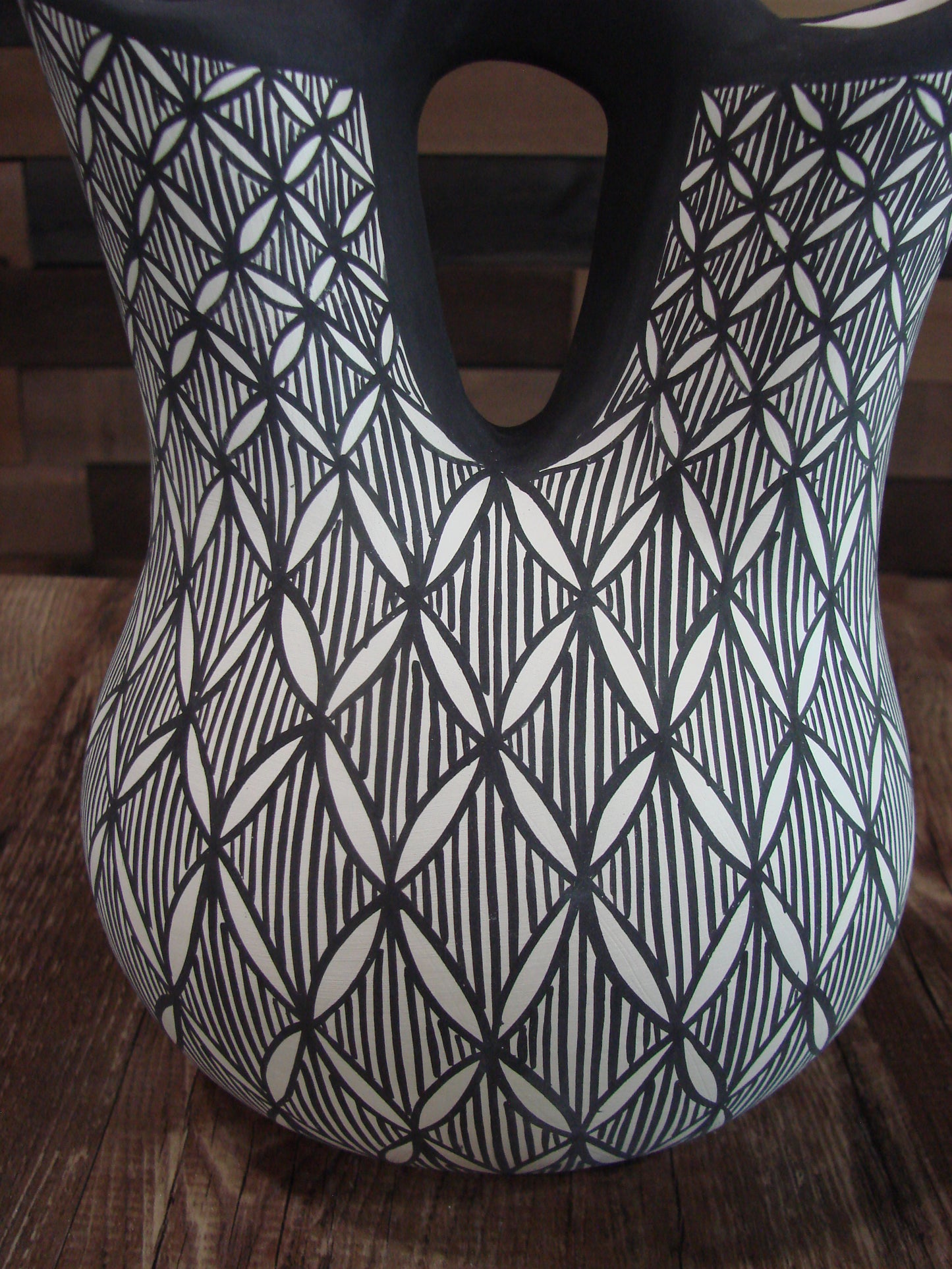Native American Fine Line Hand Painted Wedding Vase by M. Lukee