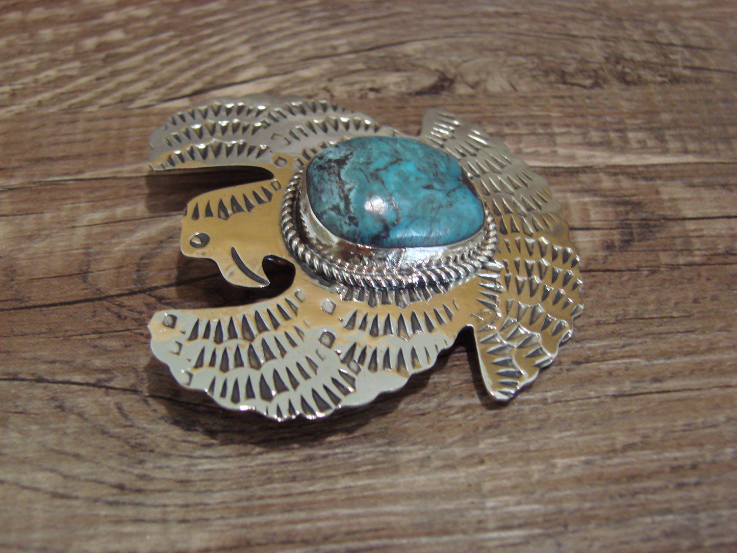 Navajo Indian Nickel Silver & Turquoise Eagle Pendant - Cleveland