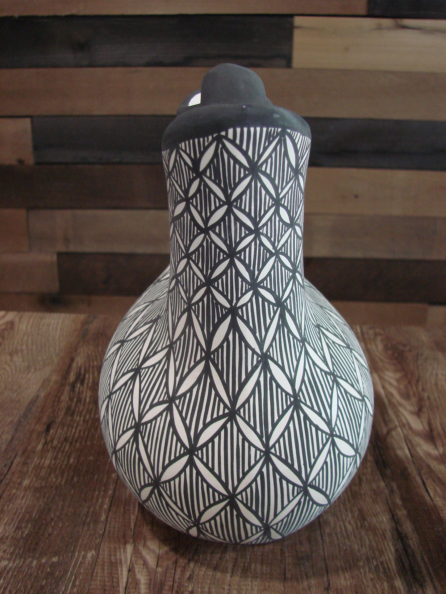 Native American Fine Line Hand Painted Wedding Vase by M. Lukee