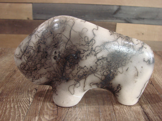 Native American Navajo Pottery Horse Hair Buffalo Sculpture by Vail