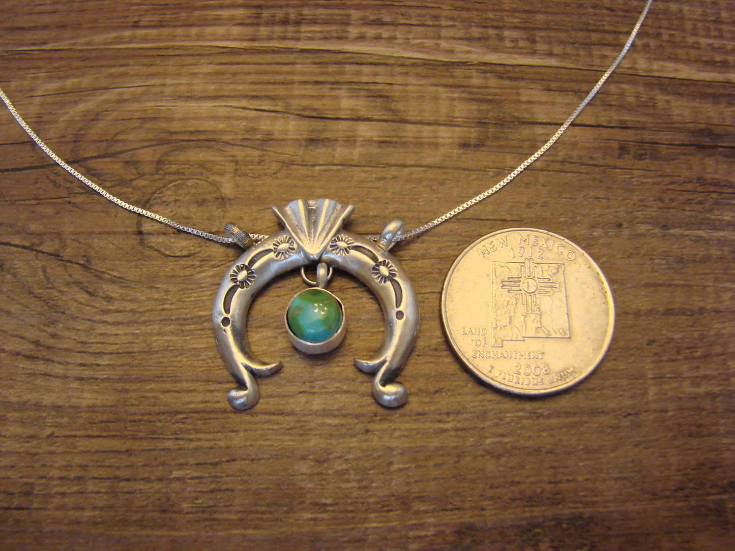 Native American Sterling Silver & Turquoise Naja Necklace by Shorty