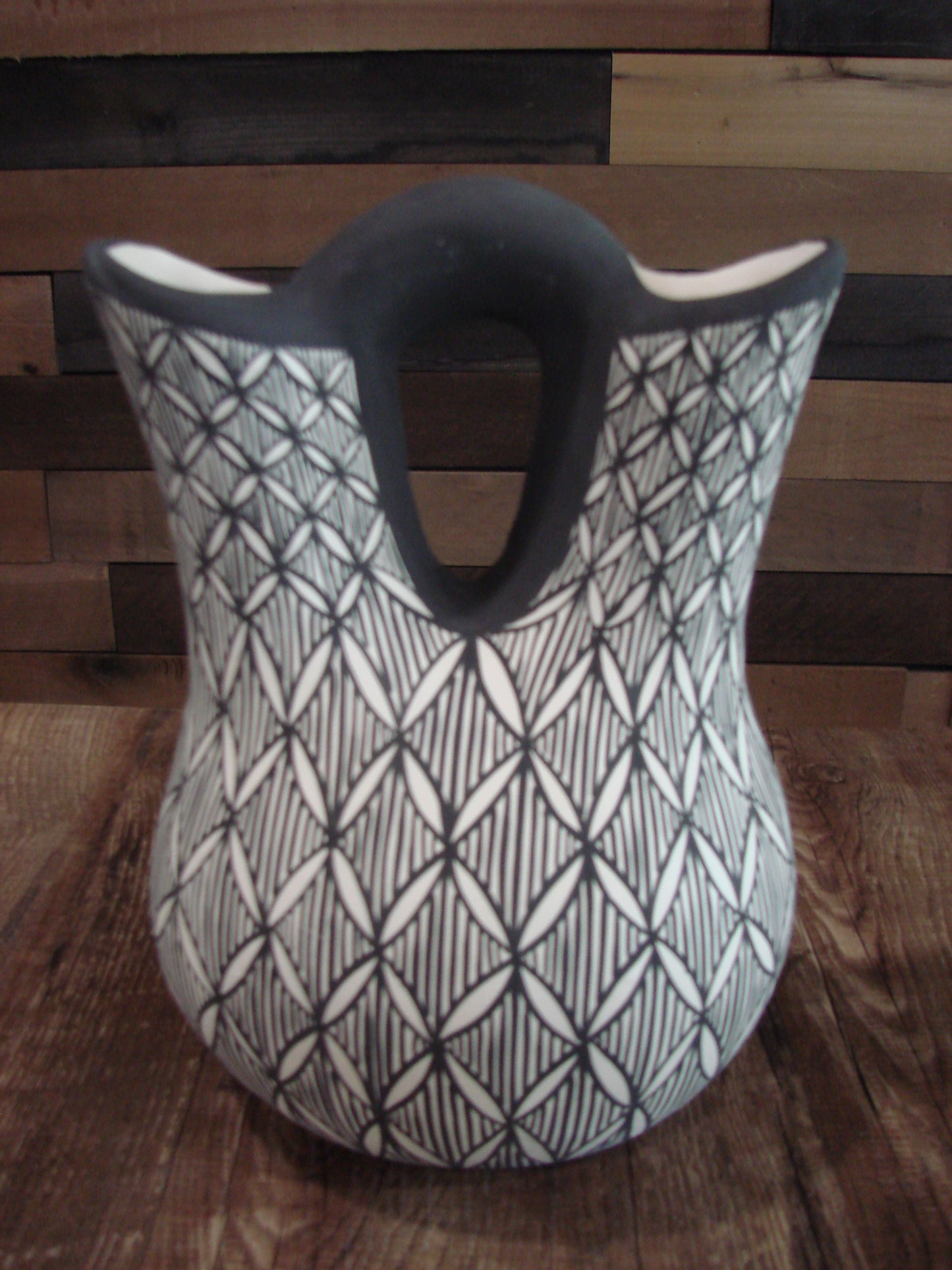 Native American Fine Line Hand Painted Wedding Vase by M. Lukee