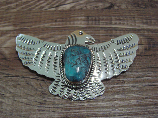 Navajo Indian Nickel Silver & Turquoise Eagle Pendant - Cleveland