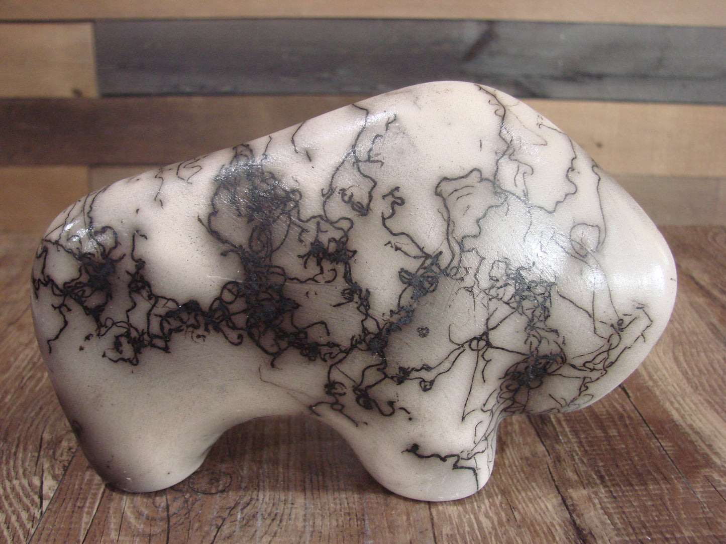 Native American Navajo Pottery Horse Hair Buffalo Sculpture by Vail