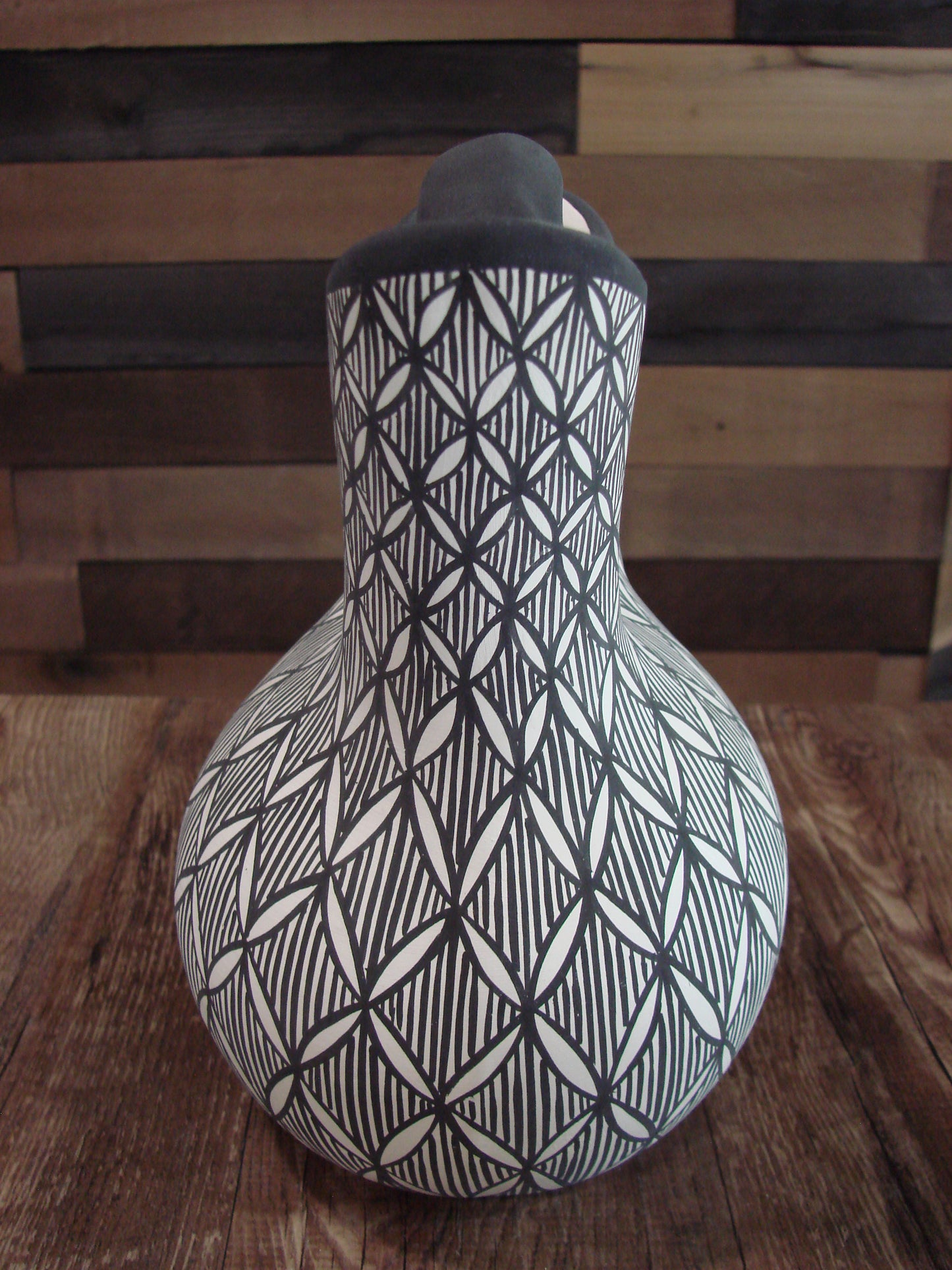 Native American Fine Line Hand Painted Wedding Vase by M. Lukee