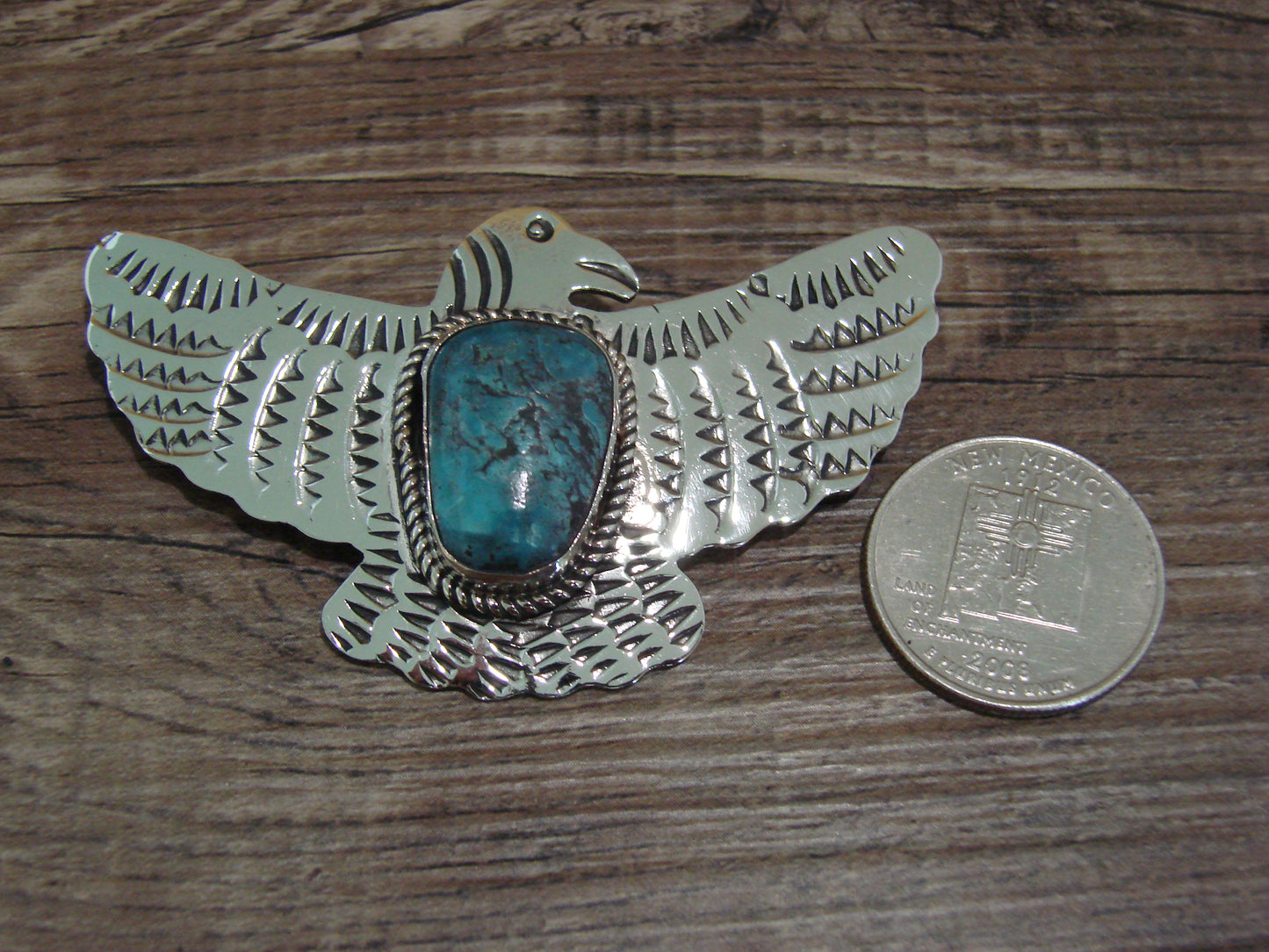 Navajo Indian Nickel Silver & Turquoise Eagle Pendant - Cleveland