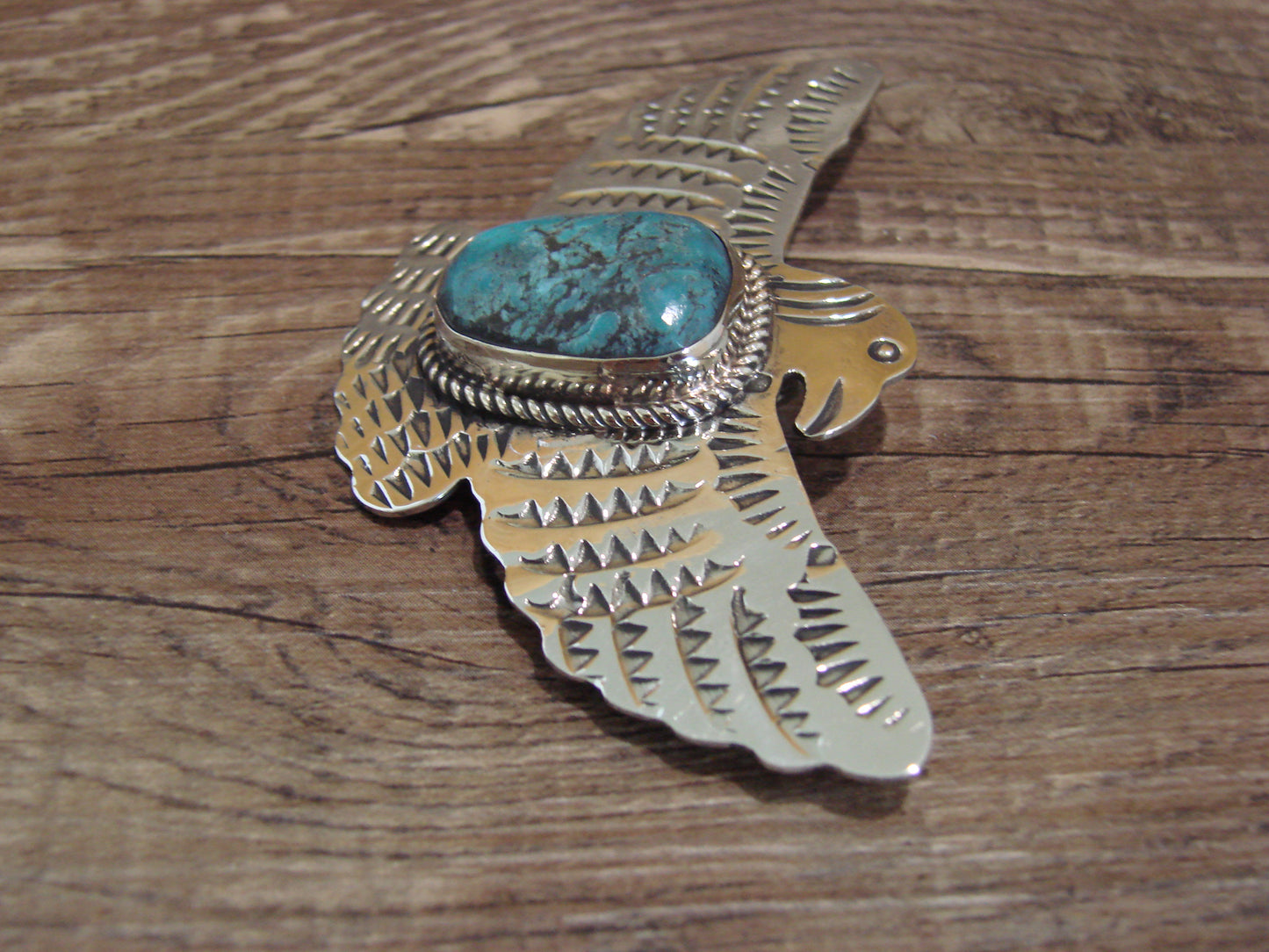 Navajo Indian Nickel Silver & Turquoise Eagle Pendant - Cleveland