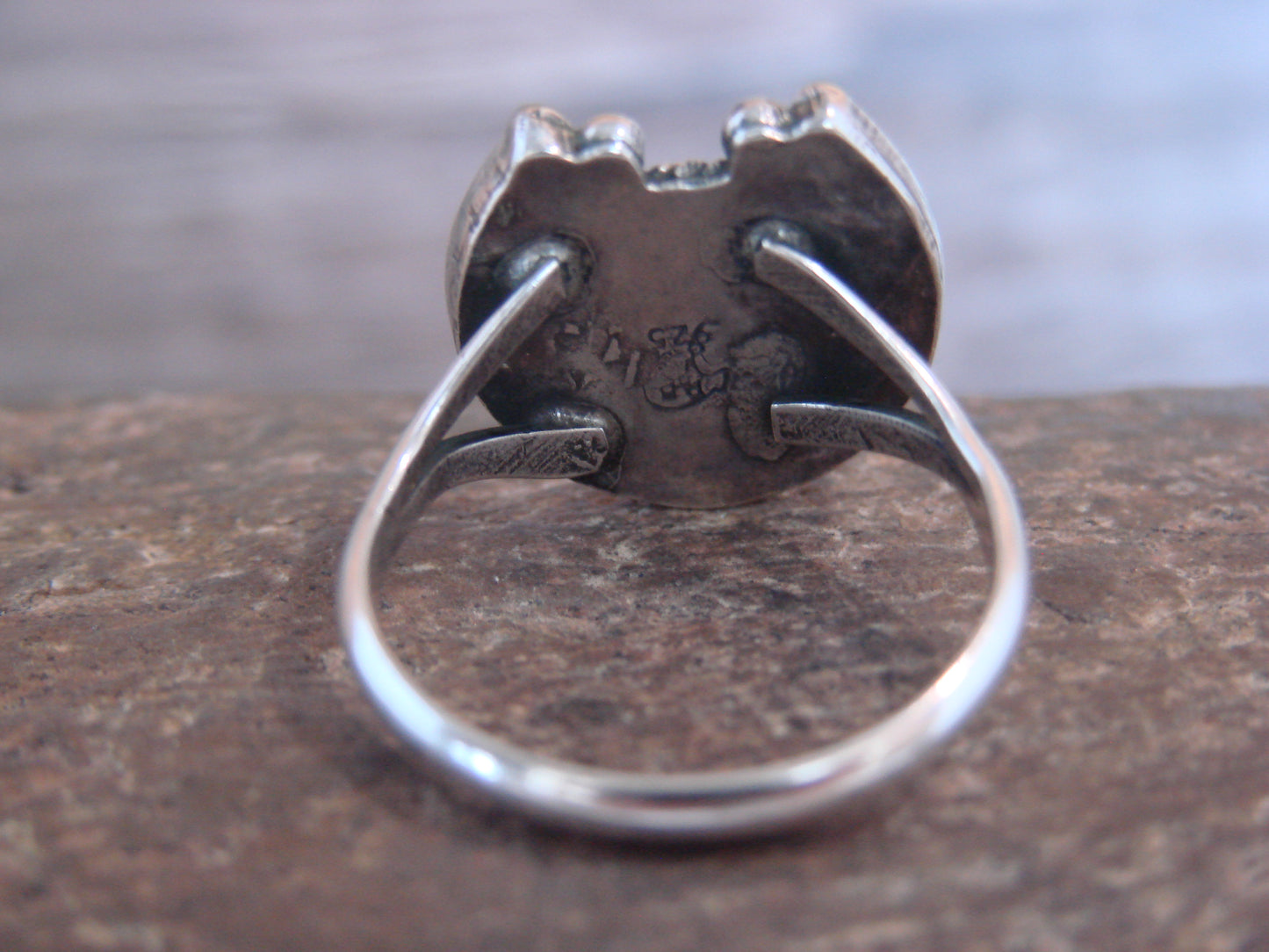 Native American Sterling Silver & Turquoise Lucky Horse Shoe Ring - Platero - Size 7
