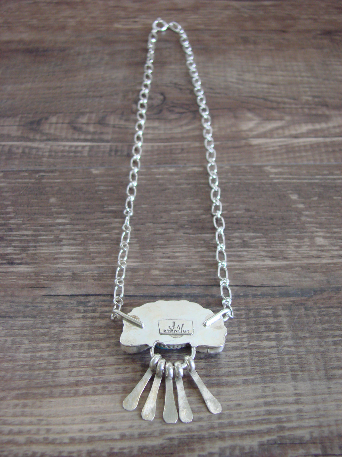 Native American Sterling Silver & Turquoise Cluster Link Necklace - Wilson