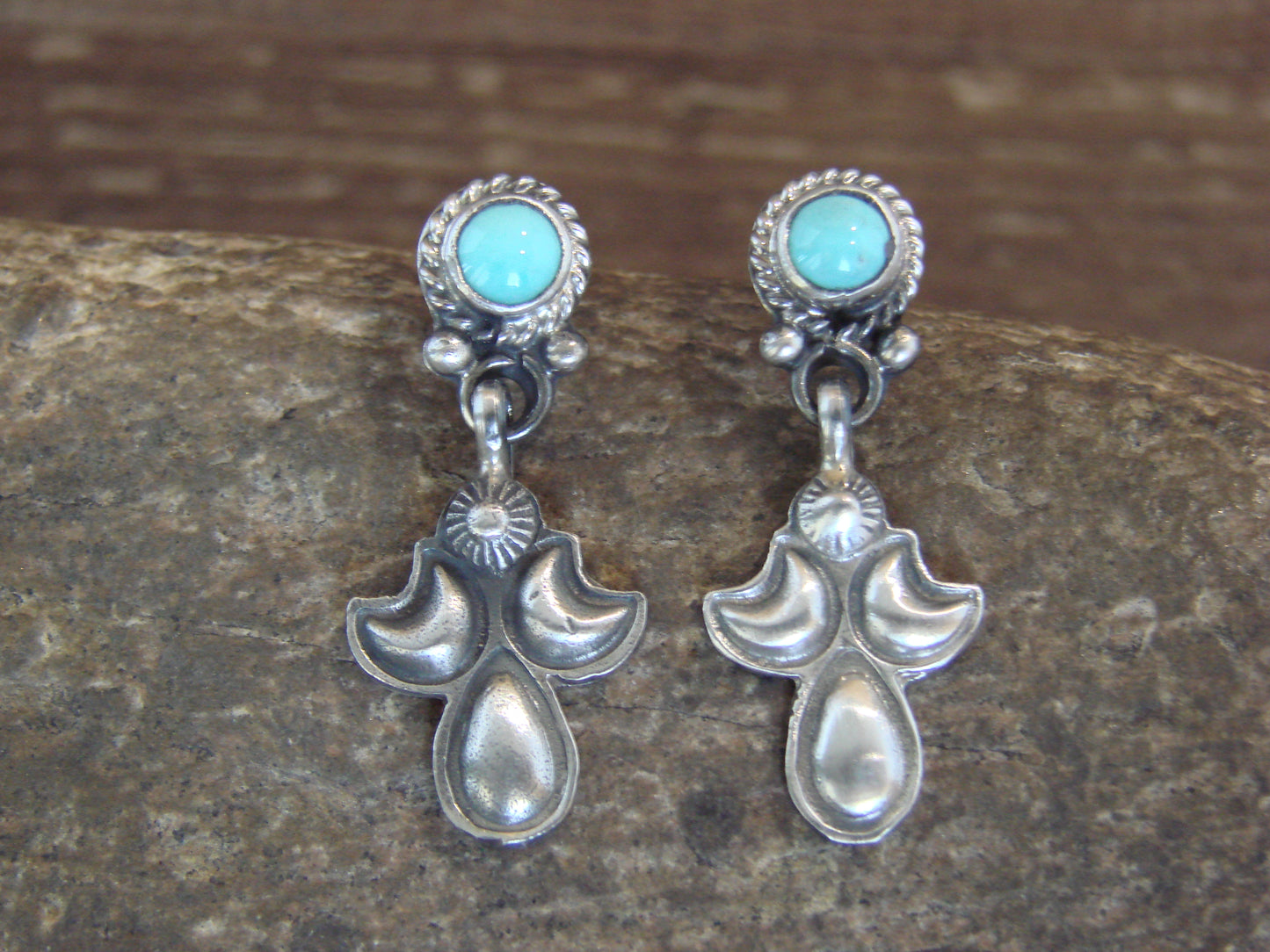 Native American Sterling Silver & Turquoise Post Dangle Earrings by McCarthy
