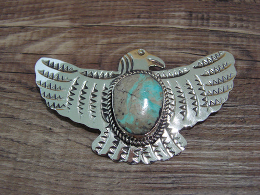 Navajo Indian Nickel Silver & Turquoise Eagle Pendant - Cleveland