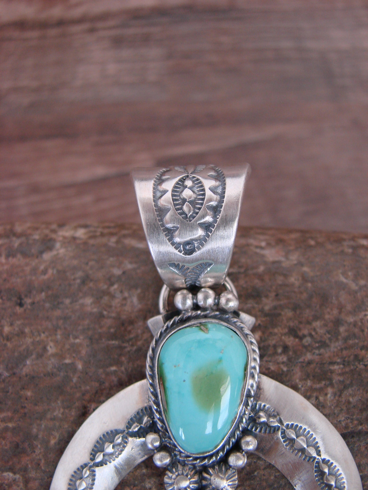 Native American Sterling Silver & Turquoise Naja Pendant Signed Yellowhair