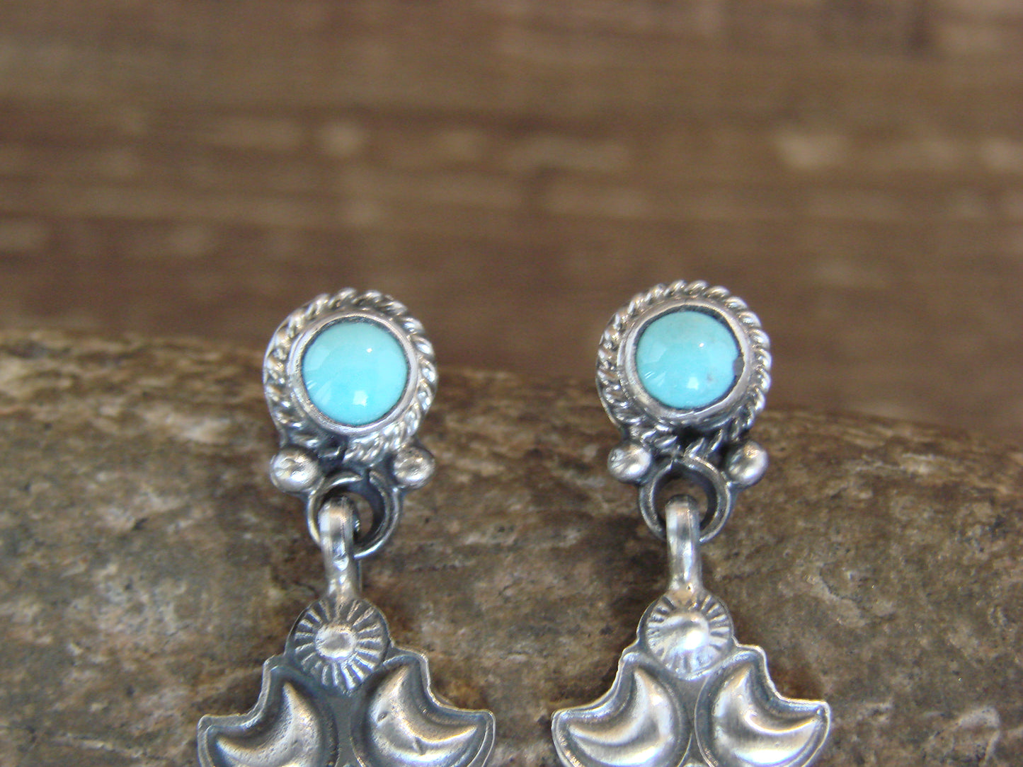 Native American Sterling Silver & Turquoise Post Dangle Earrings by McCarthy
