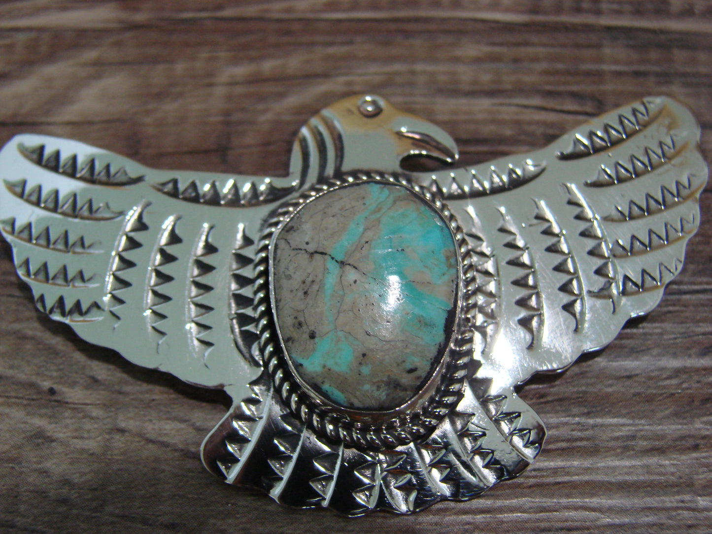 Navajo Indian Nickel Silver & Turquoise Eagle Pendant - Cleveland