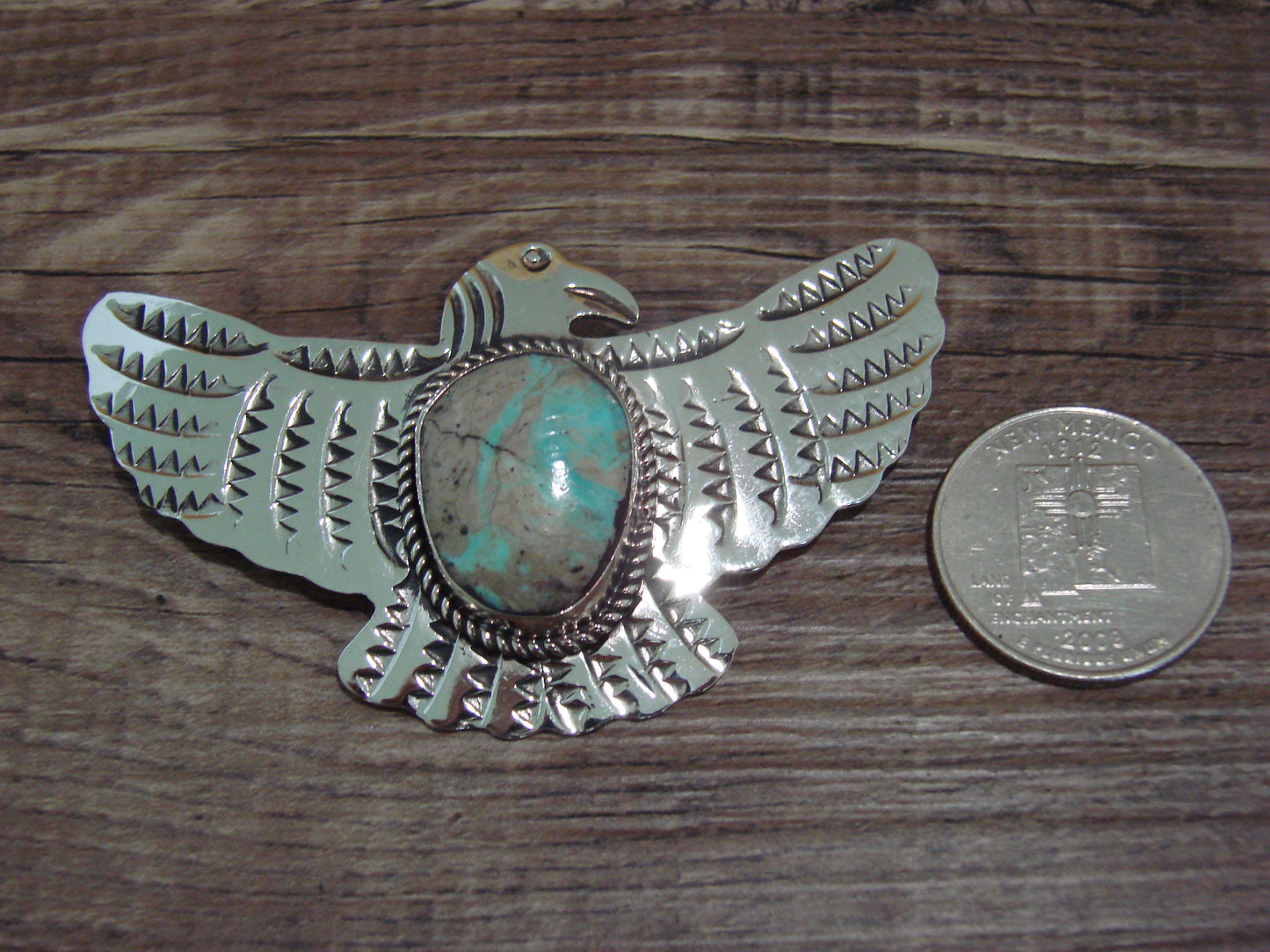 Navajo Indian Nickel Silver & Turquoise Eagle Pendant - Cleveland