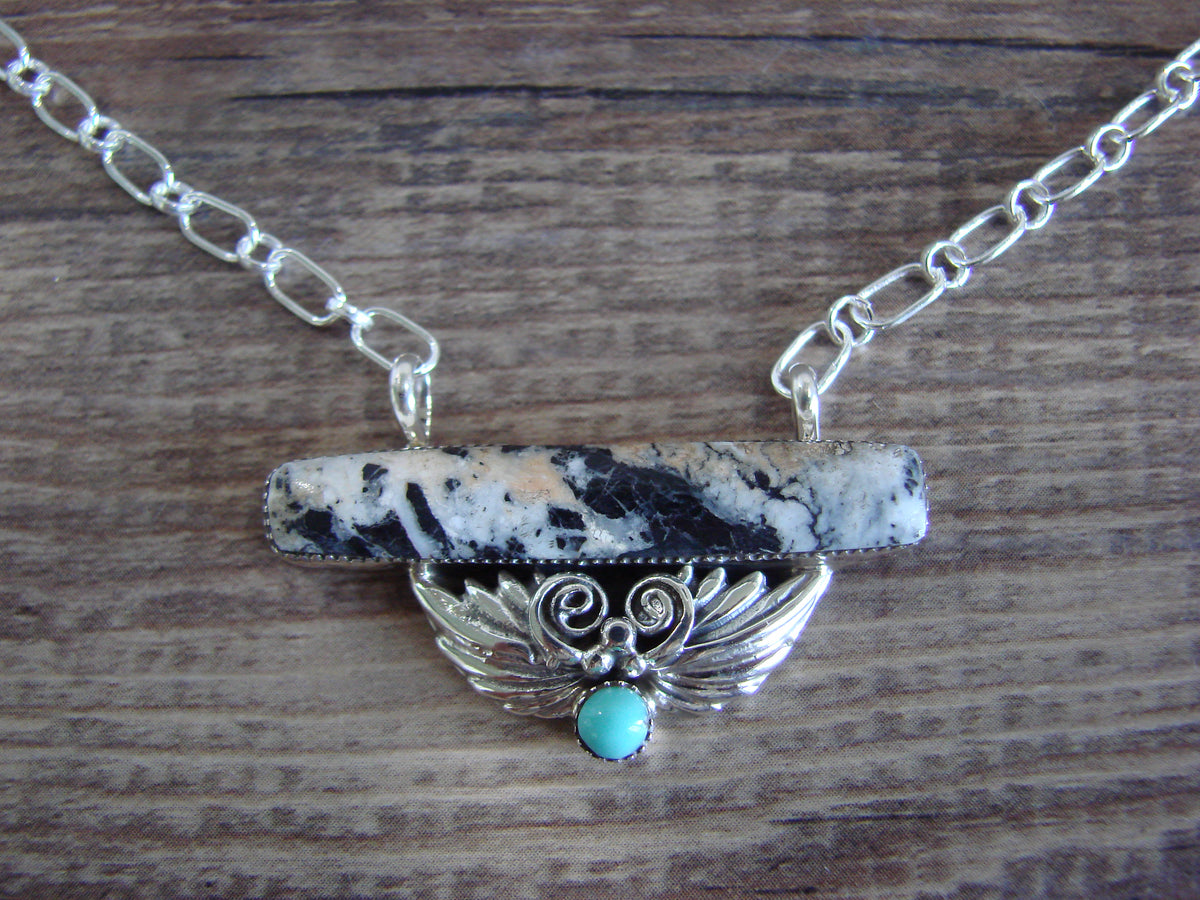 Native American Sterling Silver & White Buffalo Turquoise Link Necklace - Jack