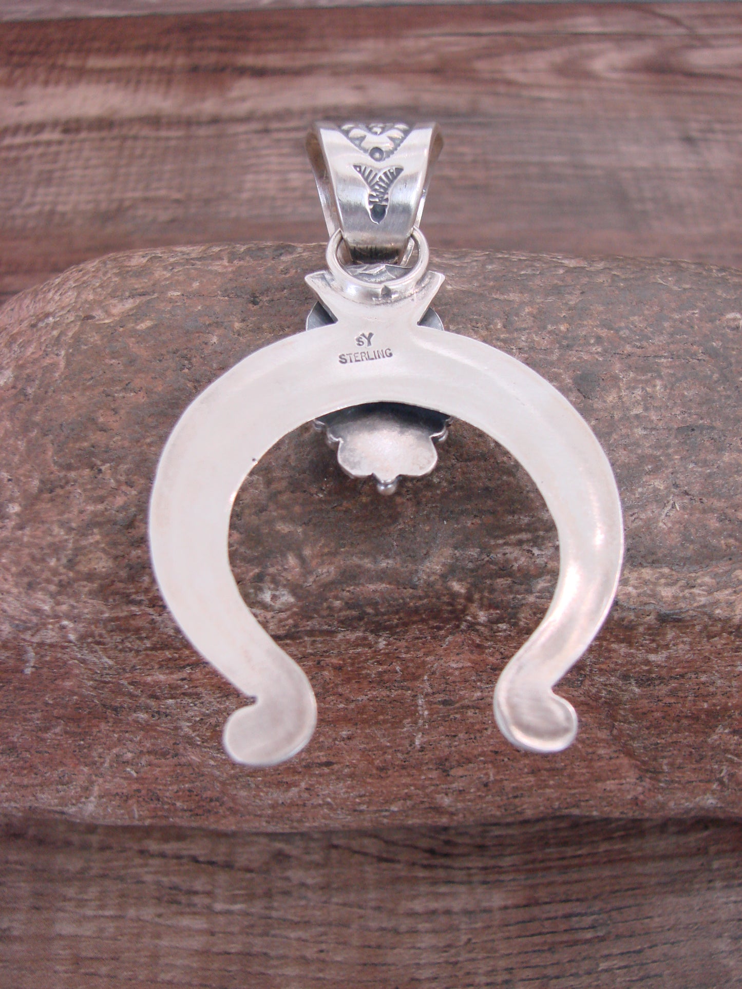 Native American Sterling Silver & Turquoise Naja Pendant Signed Yellowhair