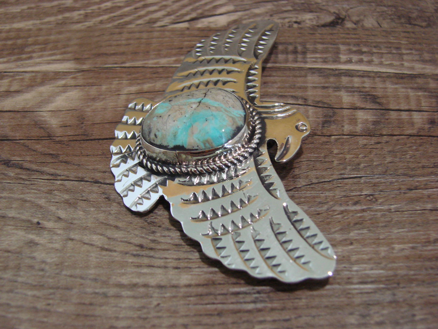 Navajo Indian Nickel Silver & Turquoise Eagle Pendant - Cleveland