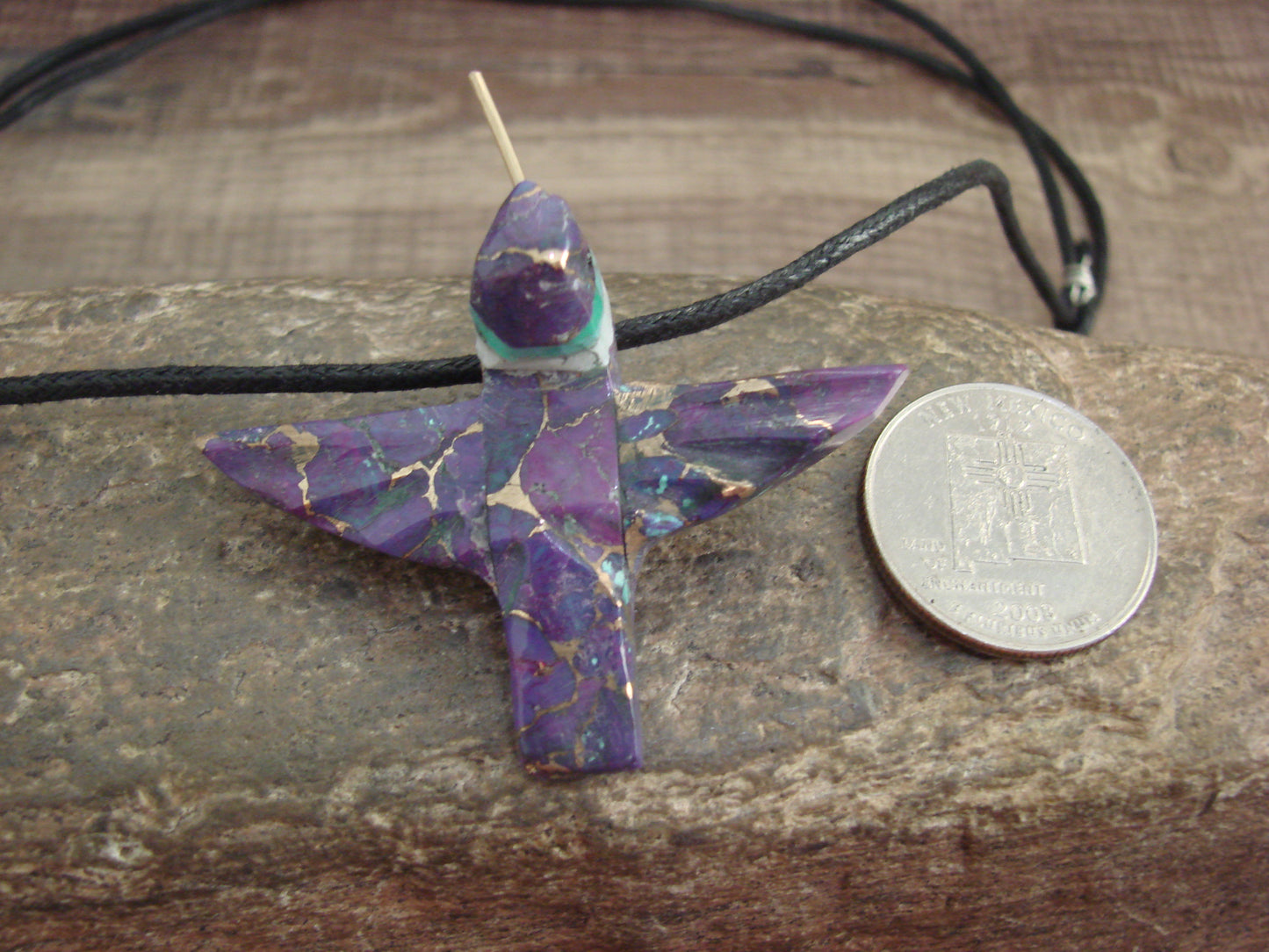 Purple Mohave Bronze Infused Turquoise Hummingbird Fetish Necklace - Mitchell