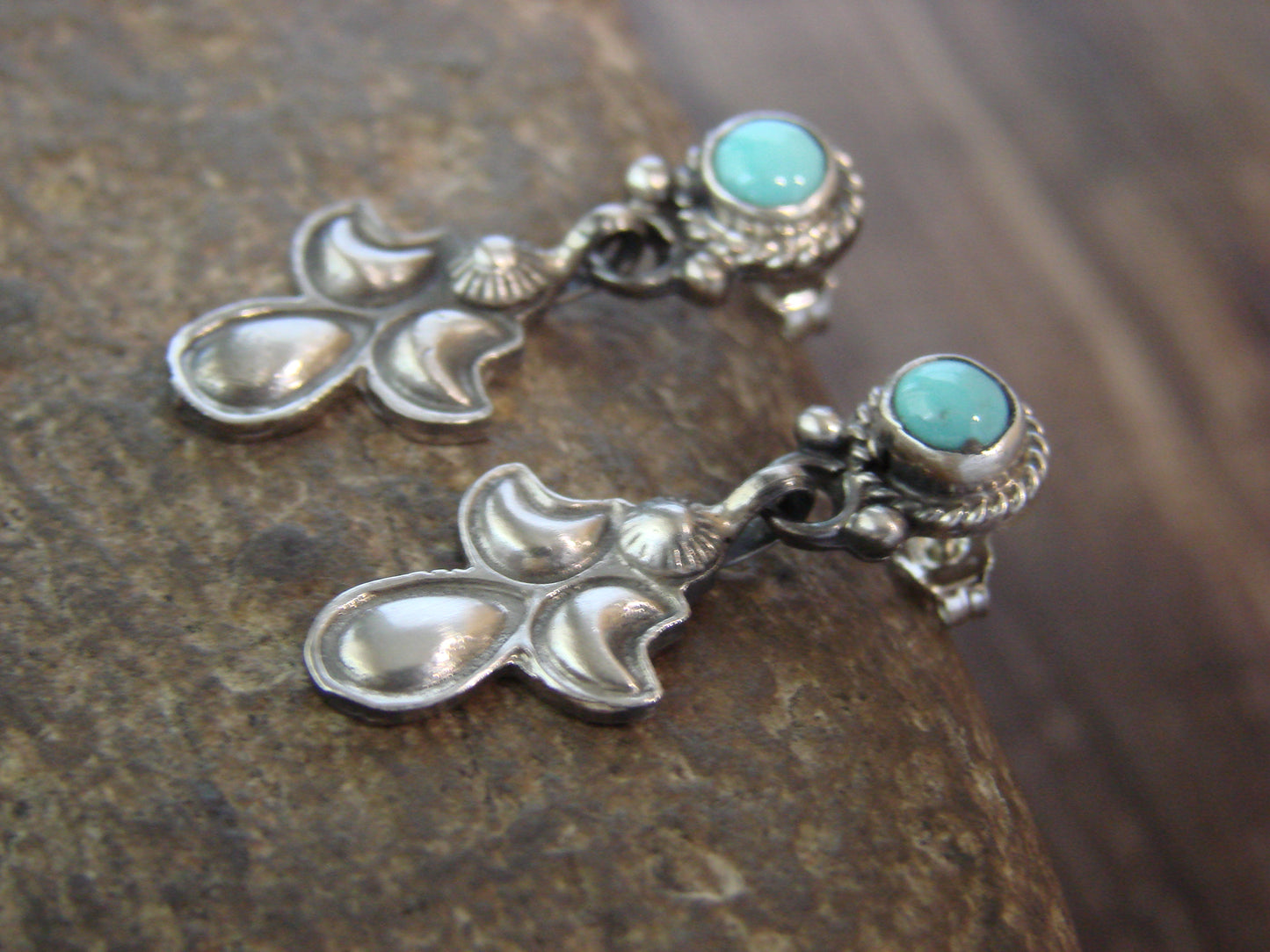 Native American Sterling Silver & Turquoise Post Dangle Earrings by McCarthy