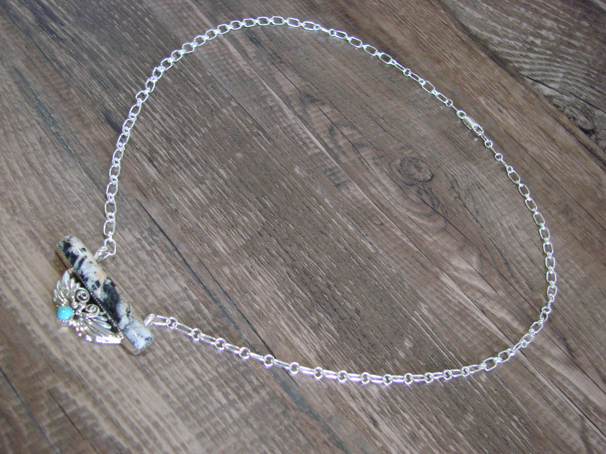 Native American Sterling Silver & White Buffalo Turquoise Link Necklace - Jack
