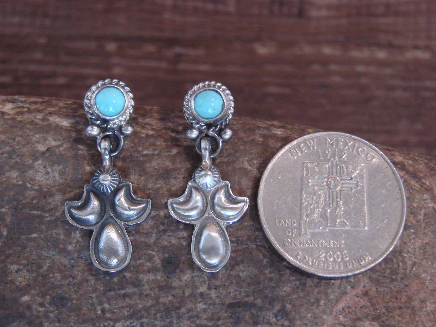 Native American Sterling Silver & Turquoise Post Dangle Earrings by McCarthy