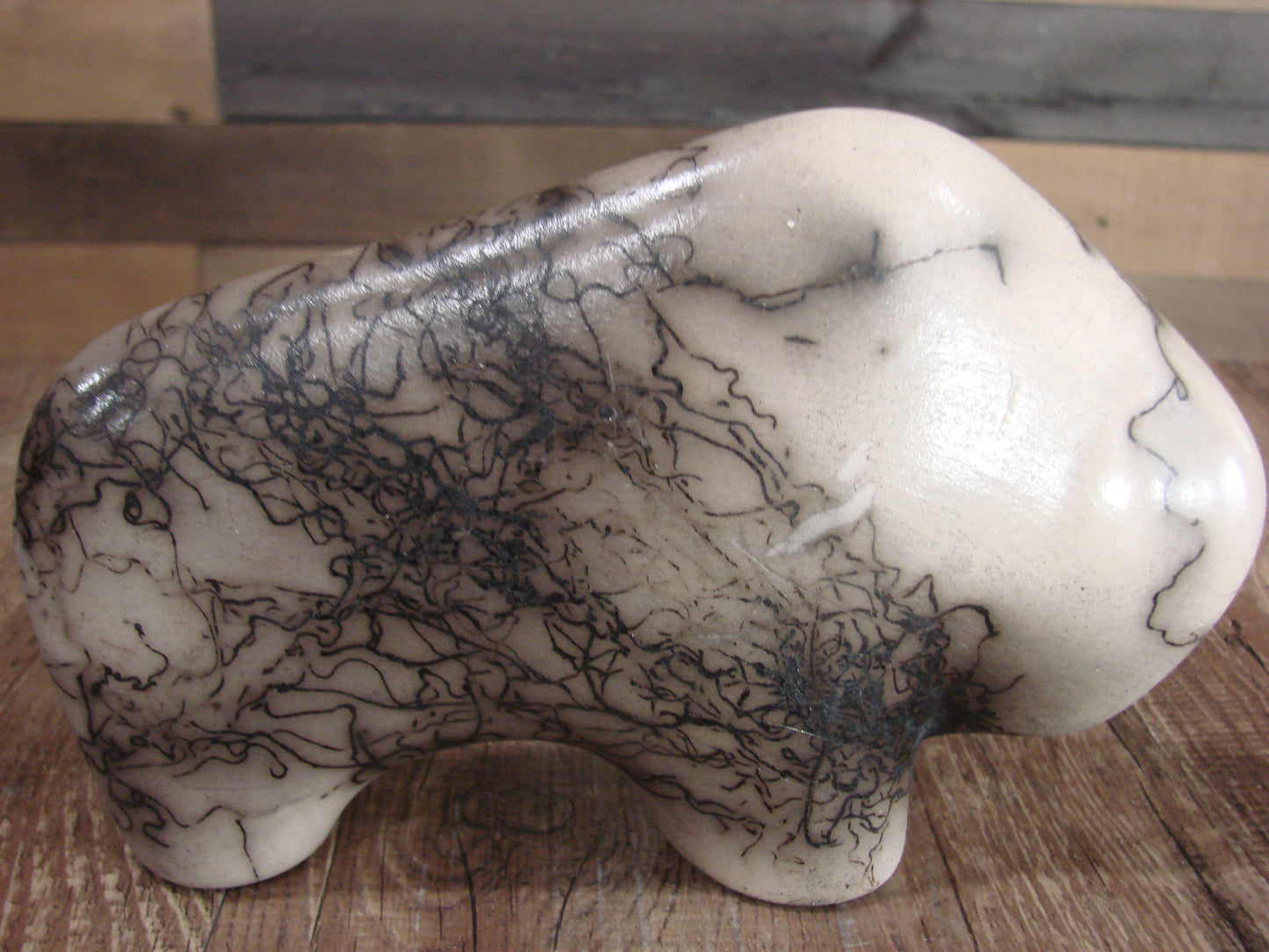 Native American Navajo Pottery Horse Hair Buffalo Sculpture by Vail