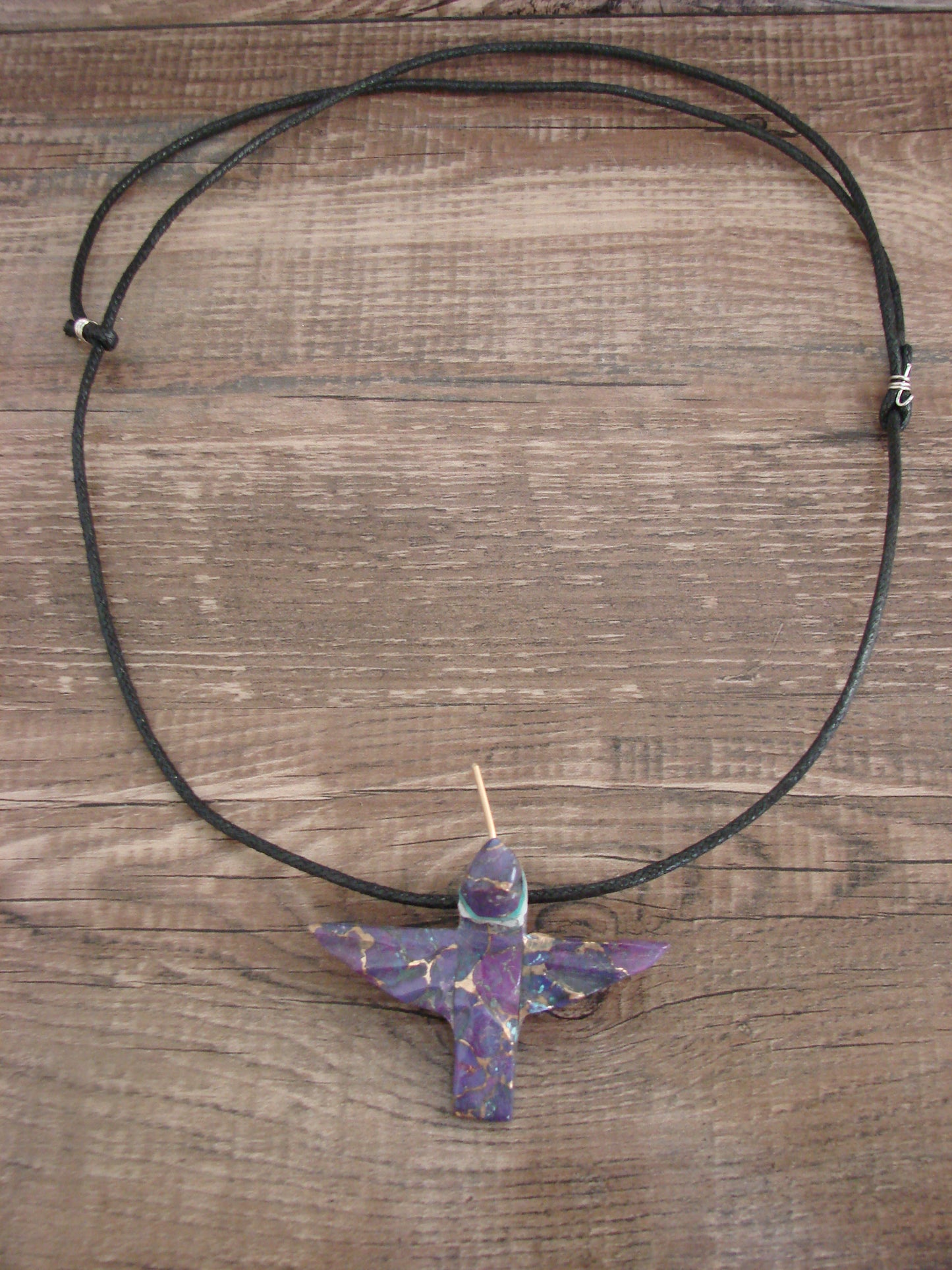 Purple Mohave Bronze Infused Turquoise Hummingbird Fetish Necklace - Mitchell