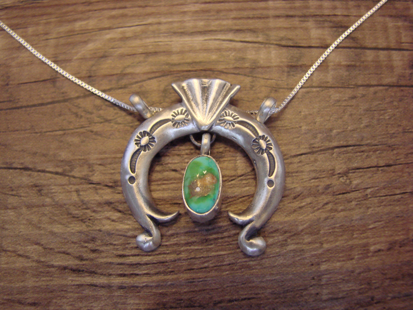 Native American Sterling Silver & Turquoise Naja Necklace by Shorty