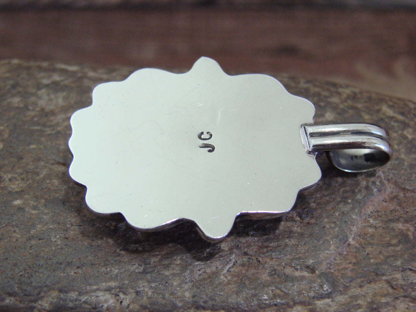 Native American Nickel Silver & Coral Pendant - Cleveland