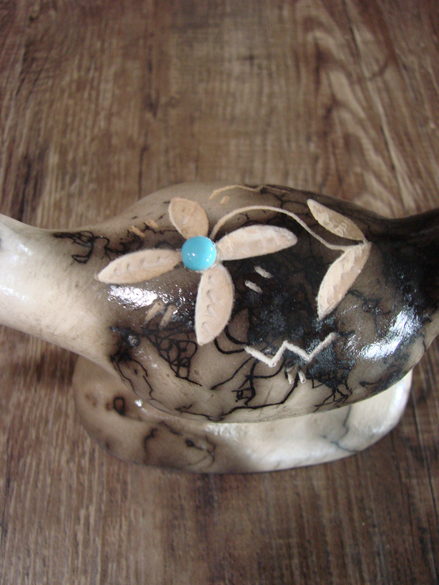 Native American Pottery Horse Hair Road Runner Sculpture by Vail