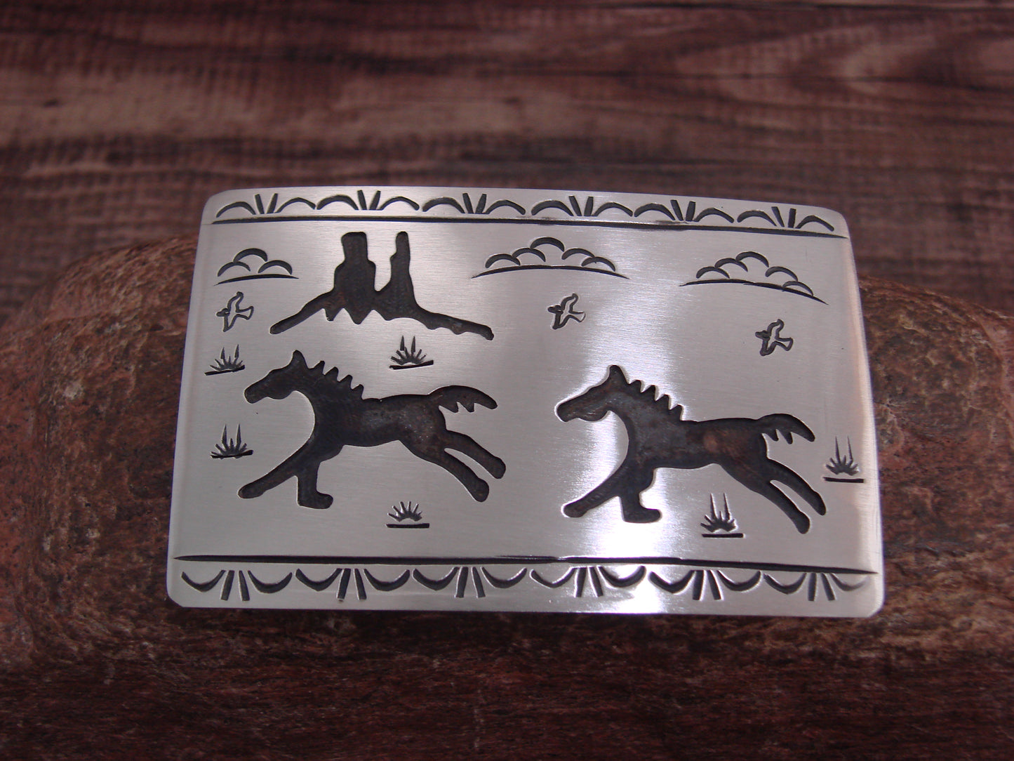 Native American Sterling Silver Horse Belt Buckle by Begay