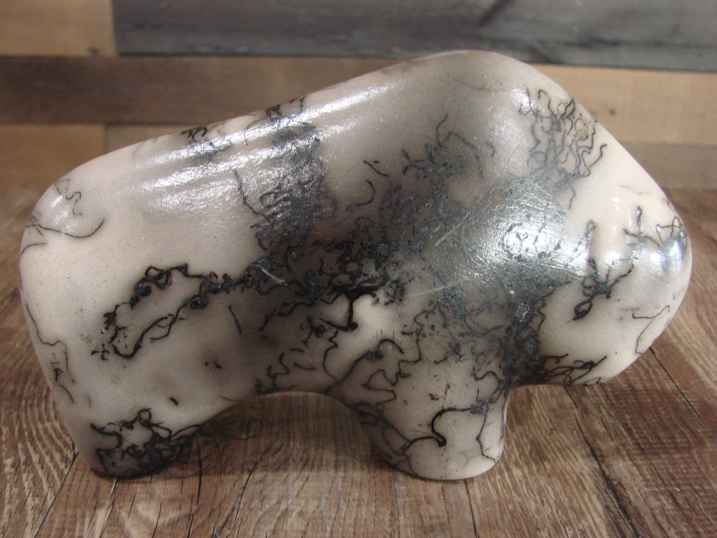 Native American Navajo Pottery Horse Hair Buffalo Sculpture by Vail