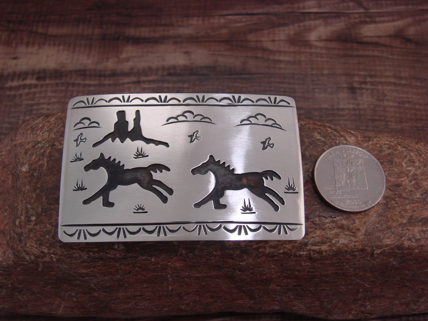 Native American Sterling Silver Horse Belt Buckle by Begay