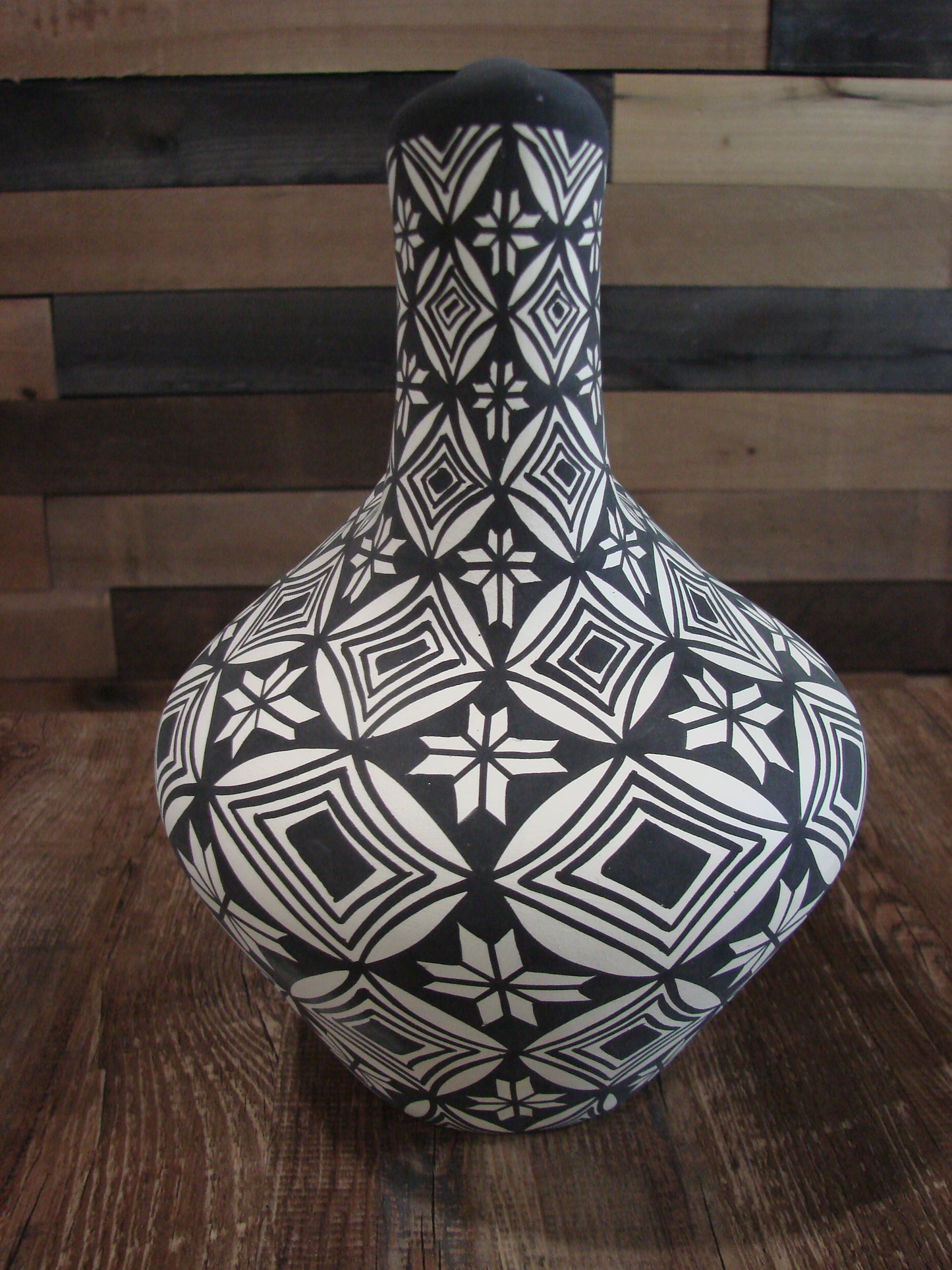Native American Fine Line Hand Painted Wedding Vase by M. Lukee