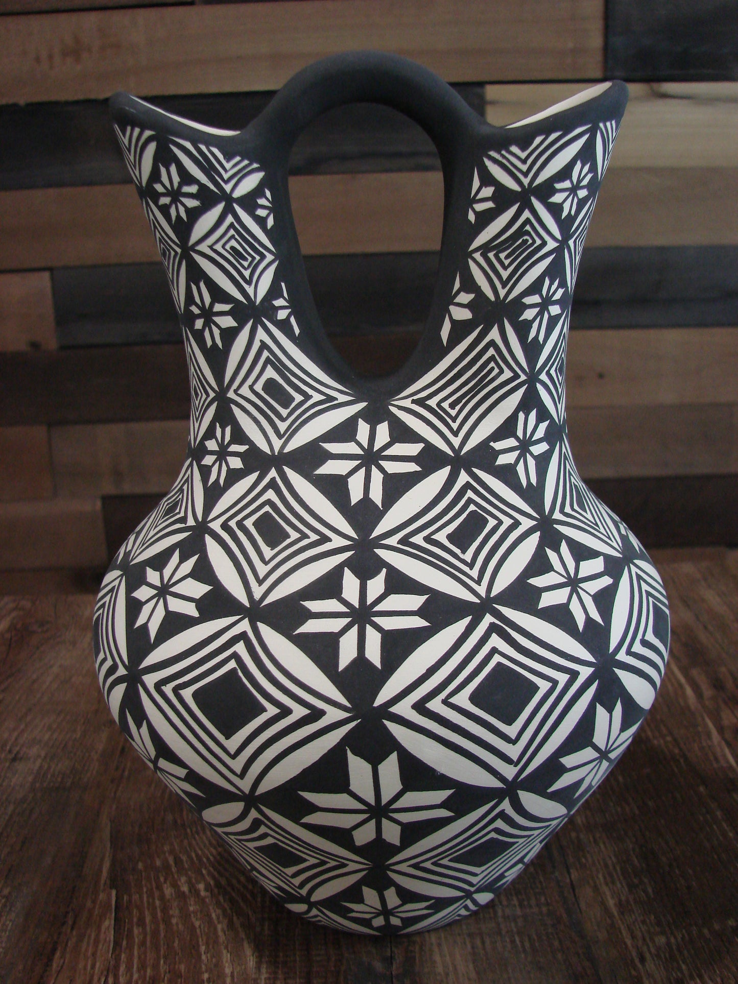 Native American Fine Line Hand Painted Wedding Vase by M. Lukee